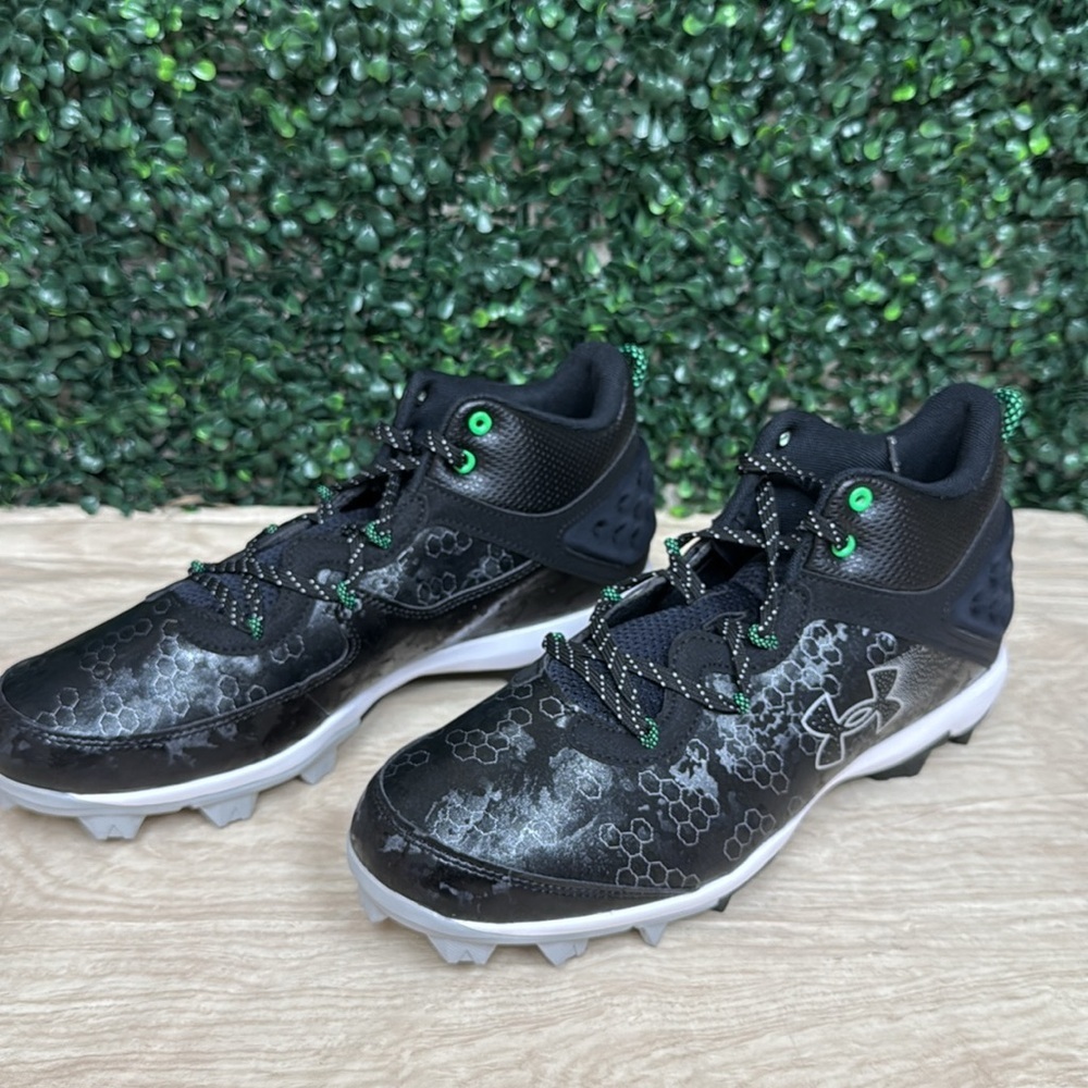 Under Armour Black Harper 8 Mid RM Black/White Cleats - 10.5